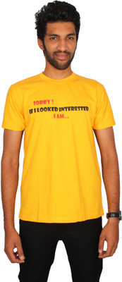 

Fungus Printed Men's Round Neck Yellow T-Shirt