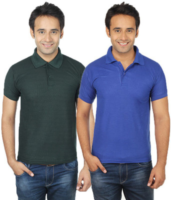 

Quetzal Solid Men's Polo Neck Blue, Green T-Shirt(Pack of 2