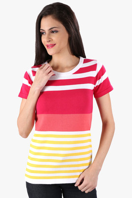 

Ajile by Pantaloons Striped Women's Round Neck White T-Shirt