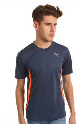 

Puma Solid Men' Round Neck Dark Blue T-Shirt, Insignia blue/fluro evo
