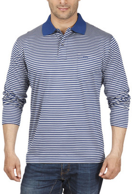 

ColorPlus Striped Men's Flap Collar Neck Blue T-Shirt