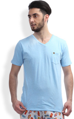 

Breakbounce Solid Men's V-neck Blue T-Shirt, Pastel blue