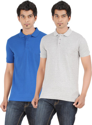 

Ap'pulse Solid Men's Polo Neck Blue, Grey T-Shirt(Pack of 2, Grey melange;rblue