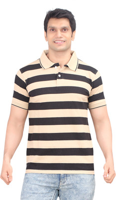 

Zebu Striped Men's Polo Neck Multicolor T-Shirt, Beige