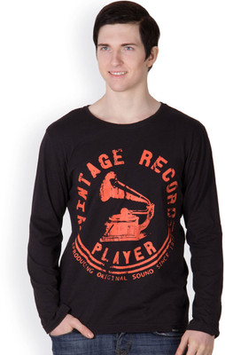 

Rigo Printed Men's Round Neck Black T-Shirt