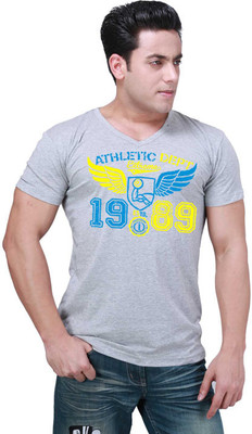 

Inkovy Graphic Print Men's V-neck Grey T-Shirt