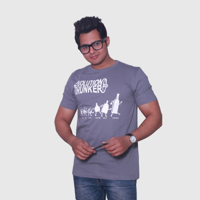 

Aaila Graphic Print Men's Round Neck Grey T-Shirt