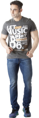 

ISHWA Printed Men's Round Neck Grey T-Shirt, Anthramelange