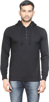 

Poshuis Solid Men's Hooded Black T-Shirt