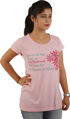 

Tryd Printed Women' Round Neck Pink T-Shirt