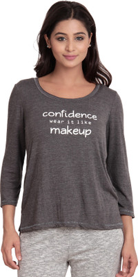 

ATIVO Graphic Print Women's Round Neck Grey T-Shirt, Anthra melange