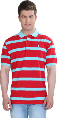 

The Cotton Company Striped Men's Polo Neck Red T-Shirt, Pink;purple