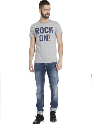 

Jack & Jones Printed Men's Round Neck Grey T-Shirt, Light grey melange