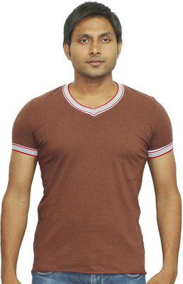 50% OFF on LUCfashion Solid Men's V-neck Brown T-Shirt 50% OFF on LUCfashion Solid Men's V-neck Brown T-Shirt