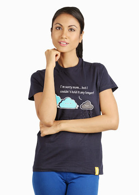 

Campus Sutra Printed Women' Round Neck Blue T-Shirt