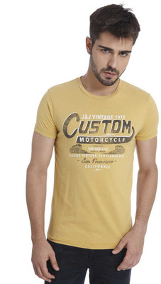 

Jack & Jones Graphic Print Men's Round Neck Yellow T-Shirt, Sauterne