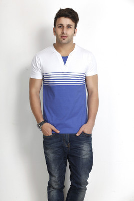 

Gritstones Solid Men' Henley White, Blue T-Shirt