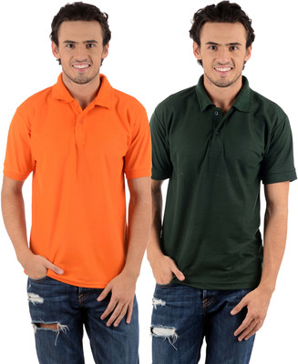 

Blaze Solid Men's Polo Neck Multicolor T-Shirt(Pack of 2, Dark green;orange