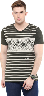 

Avoir Envie Striped Men' V-neck Green T-Shirt