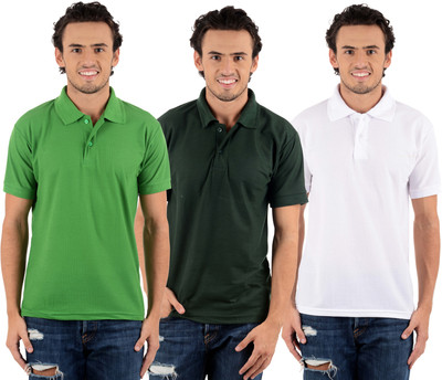 

Blaze Solid Men's Polo Neck Multicolor T-Shirt(Pack of 3, Dark green;light green;white