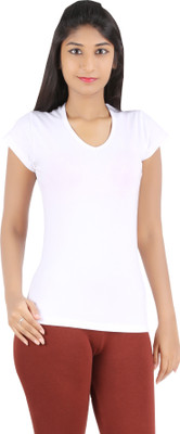 

Rham Gold Solid Women' V-neck White T-Shirt