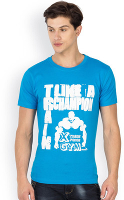

Kingaroo Printed Men's Round Neck Blue T-Shirt, F blue
