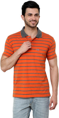 

Cotton County Premium Striped Men's Flap Collar Neck Orange T-Shirt