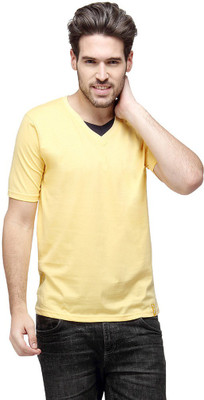 

Campus Sutra Solid Men V-neck Yellow T-Shirt