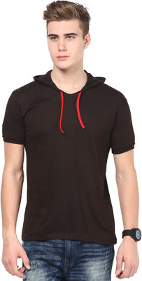 

Inkovy Solid Men' Hooded Brown T-Shirt
