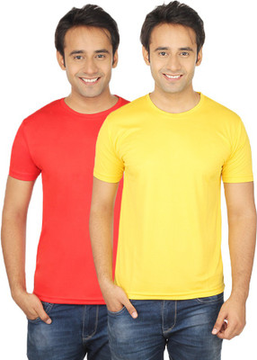 

Quetzal Solid Men's Round Neck Yellow, Red T-Shirt(Pack of 2, Red;yellow