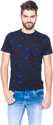 

Mufti Self Design Men's Round Neck Black, Blue T-Shirt