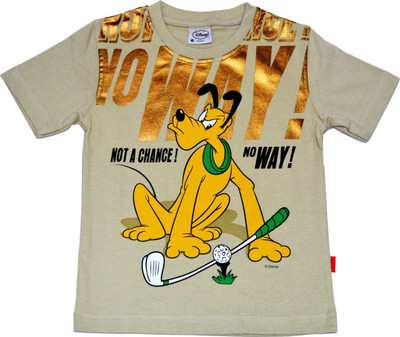 Disney Graphic Print Boys Round Neck Beige T-Shirt, Mouse