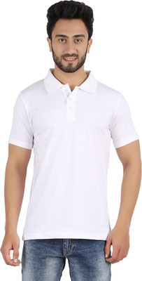 Ap'pulse Solid Men' Polo Neck White T-Shirt