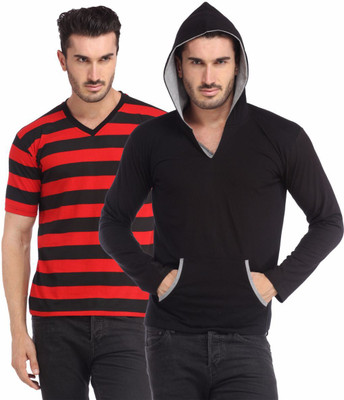 Leana Striped Men's Henley Multicolor T-Shirt(Pack of 2