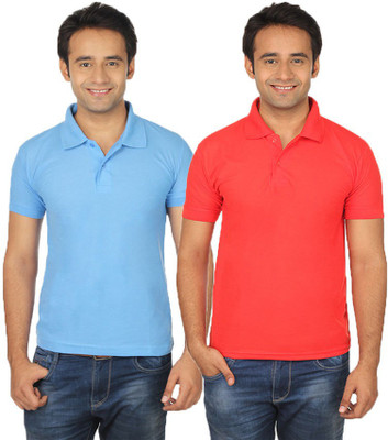 

Quetzal Solid Men's Polo Neck Red, Blue T-Shirt(Pack of 2, Red;sky blue