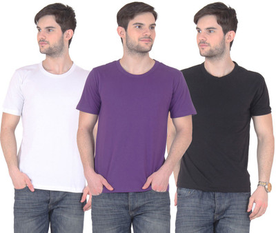 

E'Hiose Solid Men's Round Neck Multicolor T-Shirt(Pack of 3, Black;purple;white