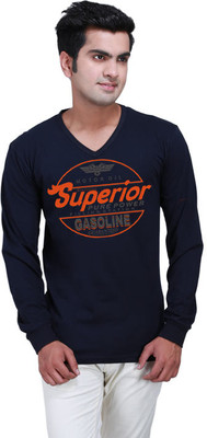 

Inkovy Graphic Print Men' V-neck Blue T-Shirt, Navy