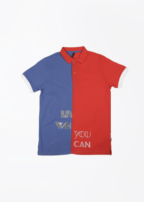 

United Colors of Benetton Boys Printed T Shirt(Multicolor, Pack of 1, Blue/red