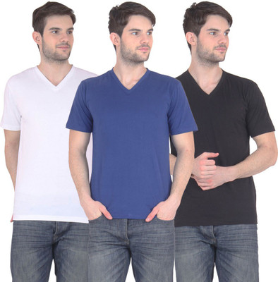 

FnMe Solid Men's V-neck Multicolor T-Shirt(Pack of 3, Black;blue;white