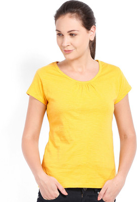 

Ten on Ten Self Design Women's Round Neck Yellow T-Shirt