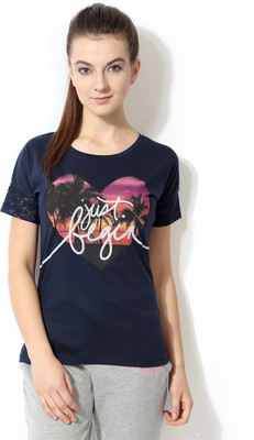 

Ajile by Pantaloons Graphic Print Women's Round Neck Dark Blue T-Shirt, Navy