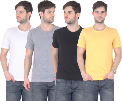 

E'Hiose Solid Men' Round Neck Multicolor T-Shirt(Pack of 4, Black;grey;white;yellow
