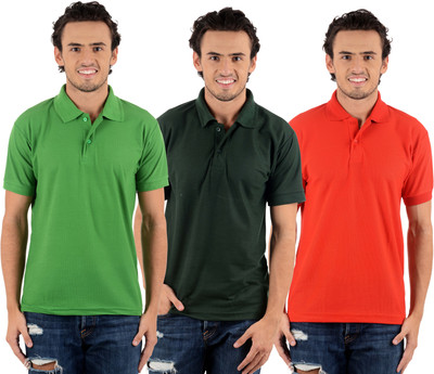 

Blaze Solid Men's Polo Neck Multicolor T-Shirt(Pack of 3, Dark green;light green;red