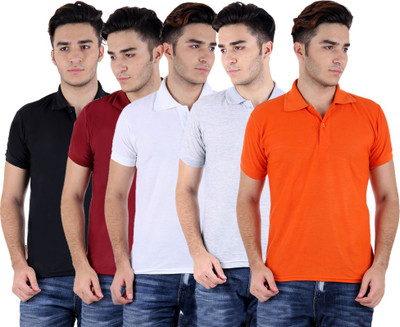 Sanvi Traders Solid Men Polo Neck Multicolor T-Shirt(Pack of 5