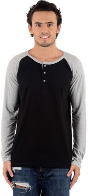 

BigIdea Solid Men's Henley Black, Grey T-Shirt