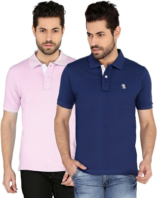 

The Cotton Company Solid Men's Polo Neck Blue, Pink T-Shirt(Pack of 2, Royal blue and maroon