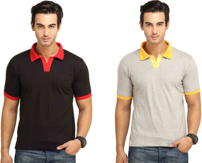 

Fio Solid Men' Polo Neck Black, Red, Grey, Yellow T-Shirt(Pack of 2, Black;grey;red;yellow