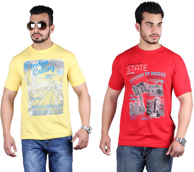 

Shineway Printed Men's Round Neck Multicolor T-Shirt(Pack of 2