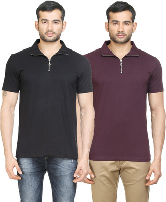 

Poshuis Solid Men' Polo Neck Black, Maroon T-Shirt(Pack of 2, Black and dark maroon
