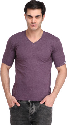 

BigIdea Solid Men's V-neck Purple T-Shirt